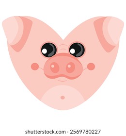 valentine's day heart icon with animal image of an pink pig in a heart shape for children's textile or packaging