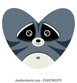 valentine's day heart icon with animal image of an raccoon in a heart shape for children's textile or packaging