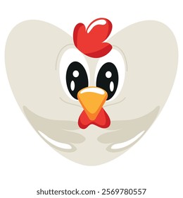 valentine's day heart icon with animal image of an white rooster in a heart shape for children's textile or packaging