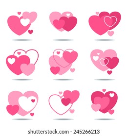 Valentine's Day heart icon set with shadows