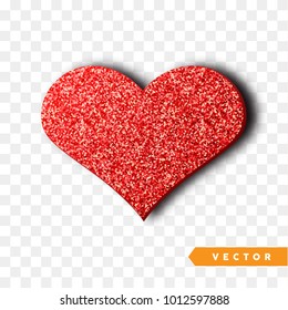 Valentines Day heart isolated, transparent vector effect background. Festive decorations bright glitter placer. Holiday love decor illustration. Beautiful design element