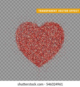 Valentines Day heart isolated, transparent vector effect background. Festive decorations bright glitter placer. Holiday love decor illustration. Beautiful design element