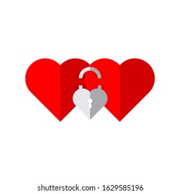 Valentines Day Heart Lock. Flat Icon on white background. 