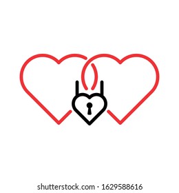 Valentines Day Heart Lock. Flat Icon on white background.