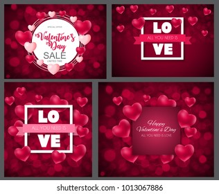 Valentine's Day Heart  Love and Feelings Background Design Collection Set Cards. Vector illustration EPS10