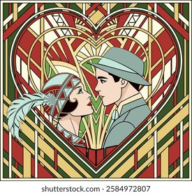 Valentines day heart lovers card, vector illustration