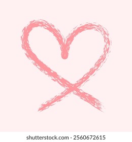 Valentine's Day heart made with a dry, rough-textured brush. Pink, uneven strokes resemble a coarse, bristly brush. Expressive card or banner design.