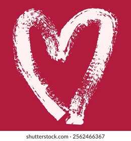 Valentine's Day heart made with a dry, rough-textured brush. Pink, uneven strokes resemble a coarse, bristly brush. Expressive card or banner design.