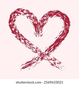 Valentine's Day heart made with a dry, rough-textured brush. Pink, uneven strokes resemble a coarse, bristly brush. Expressive card or banner design.