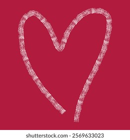 Valentine's Day heart made with a dry, rough-textured brush. Pink, uneven strokes resemble a coarse, bristly brush. Expressive card or banner design.