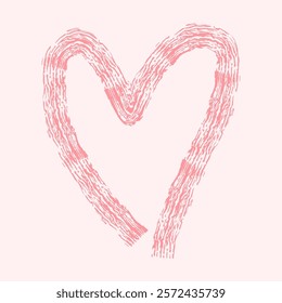 Valentine's Day heart made with a dry, rough-textured brush. Pink, uneven strokes resemble a coarse, bristly brush. Expressive card or banner design.