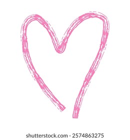 Valentine's Day heart made with a dry, rough-textured brush. Pink, uneven strokes resemble a coarse, bristly brush. Expressive card or banner design.