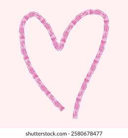 Valentine's Day heart made with a dry, rough-textured brush. Pink, uneven strokes resemble a coarse, bristly brush. Expressive card or banner design.