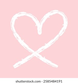 Valentine's Day heart made with a dry, rough-textured brush. Pink, uneven strokes resemble a coarse, bristly brush. Expressive card or banner design.