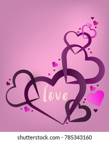 Valentine's Day with heart  paper cut background. Decorative ultra violet heart love.