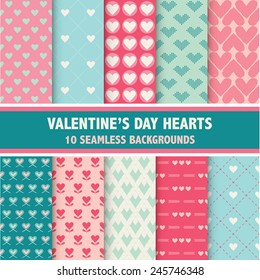 Valentine's Day Heart Patterns - 10 Seamless Backgrounds - in vector