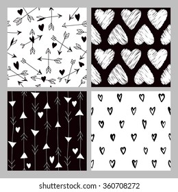 Valentine's Day Heart Patterns - 4 Seamless Backgrounds - in vector