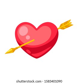 Valentines Day heart pierced by arrow. Illustrations in cartoon style.