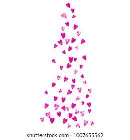 Valentines day heart with pink glitter sparkles. February 14th day. Vector confetti for valentines day heart template. Grunge hand drawn texture. Love theme for flyer, special business offer, promo.