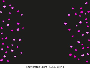 Valentines day heart with pink glitter sparkles. February 14th day. Vector confetti for valentines day heart template. Grunge hand drawn texture. Love theme for party invite, retail offer and ad.