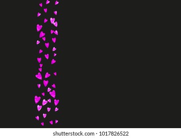 Valentines day heart with pink glitter sparkles. February 14th day. Vector confetti for valentines day heart template. Grunge hand drawn texture. Love theme for party invite, retail offer and ad.