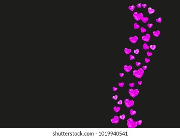 Valentines day heart with pink glitter sparkles. February 14th day. Vector confetti for valentines day heart template. Grunge hand drawn texture. Love theme for special business offer, banner, flyer.
