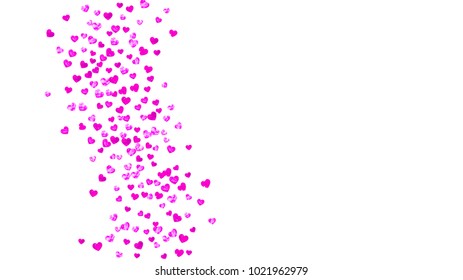 Valentines day heart with pink glitter sparkles. February 14th day. Vector confetti for valentines day heart template. Grunge hand drawn texture. Love theme for gift coupons, vouchers, ads, events.