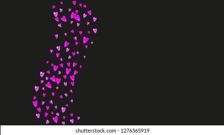 Valentines day heart with pink glitter sparkles. February 14th day. Vector confetti for valentines day heart template. Grunge hand drawn texture. Love theme for voucher, special business ad, banner.