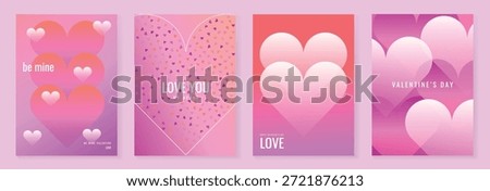 Valentine's Day heart posters set vector background illustration with pink and purple gradients and layered hearts. Romantic design for greeting cards, banners, social media and prints.