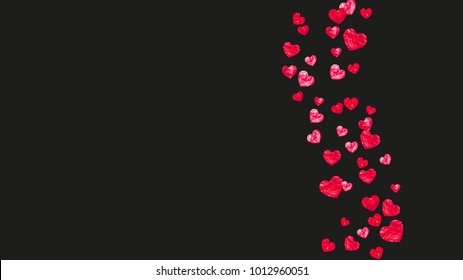 Valentines day heart with red glitter sparkles. February 14th day. Vector confetti for valentines day heart template. Grunge hand drawn texture. Love theme for flyer, special business offer, promo.