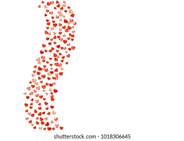 Valentines day heart with red glitter sparkles. February 14th day. Vector confetti for valentines day heart template. Grunge hand drawn texture. Love theme for special business offer, banner, flyer.