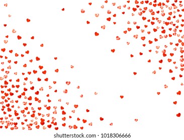 Valentines day heart with red glitter sparkles. February 14th day. Vector confetti for valentines day heart template. Grunge hand drawn texture. Love theme for special business offer, banner, flyer.