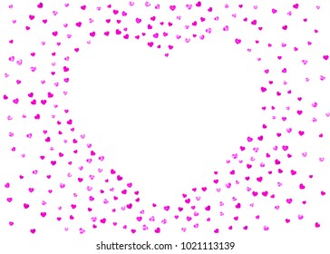Valentines day heart with red glitter sparkles. February 14th day. Vector confetti for valentines day heart template. Grunge hand drawn texture. Love theme for party invite, retail offer and ad.