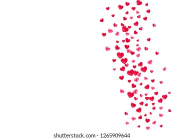 Valentines day heart with red glitter sparkles. February 14th day. Vector confetti for valentines day heart template. Grunge hand drawn texture. Love theme for special business offer, banner, flyer.
