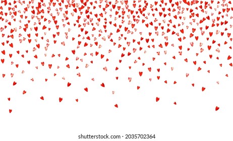 Valentines day heart with red glitter sparkles. February 14th day. Vector confetti for valentines day heart template. Grunge hand drawn texture. Love theme for flyer, special business offer, promo.