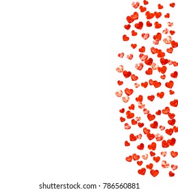 Valentines day heart with red glitter sparkles. February 14th day. Vector confetti for valentines day heart template. Grunge hand drawn texture. Love theme for poster, gift certificate, banner.