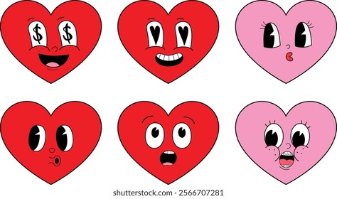 Valentine's Day Heart Retro Emoji Cartoon Character.