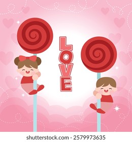 Valentine's Day Heart Ribbon Candy Illustration