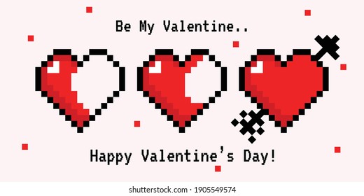 Valentine's Day heart and romantic ornament in pixel art Greeting Card poster banner card printables