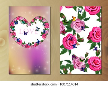 Valentines day heart with rose flower. Vector illustration. Wallpaper, flyers, invitation, posters, brochure, banners.