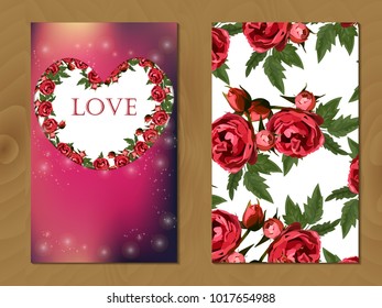 Valentines day heart with rose flower. Vector illustration. Wallpaper, flyers, invitation, posters, brochure, banners.