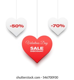 Valentines day heart sale image, poster design. Red and white heart on a white background. Holiday sale. Sale banner. Vector sale illustration, eps10