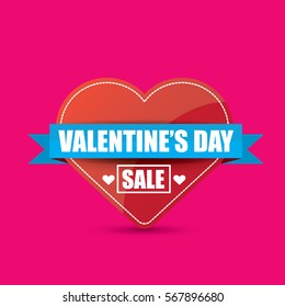 Valentines day heart sale label isolated on pink background. Vector sales poster or banner design template.