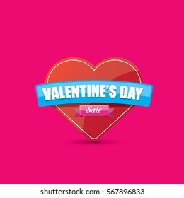 Valentines day heart sale label isolated on pink background. Vector sales poster or banner design template.