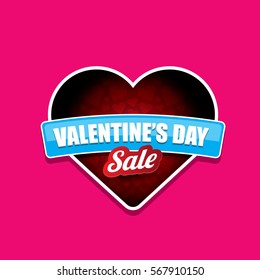 Valentines day heart sale label isolated on pink background. Vector sales poster or banner design template.