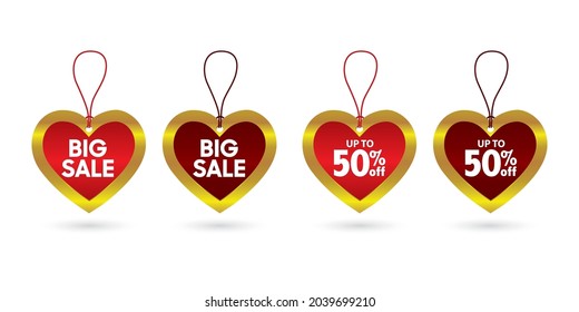 Valentines day heart sale tag, poster template. Gold and Red twisted heart, isolated on white background. Vector illustration. - Powered by Shutterstock - Get 15% off with code: PIKWIZARD15