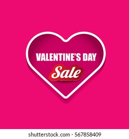 Valentines day heart sale tag isolated on pink background. Vector sales poster or banner design template.