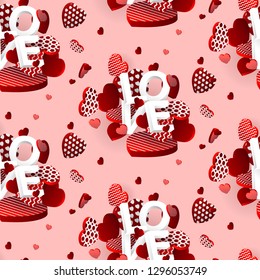 Valentines day heart seamless pattern with love text. Valentines Day background for festive decor, wrapping paper, print, textile, fabric, wallpaper