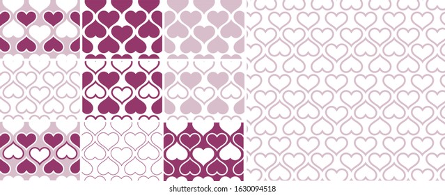 Valentine's Day heart seamless pattern set.