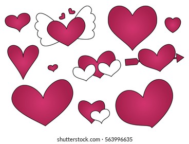 Valentine's Day heart set. Hand drawn vector illustration